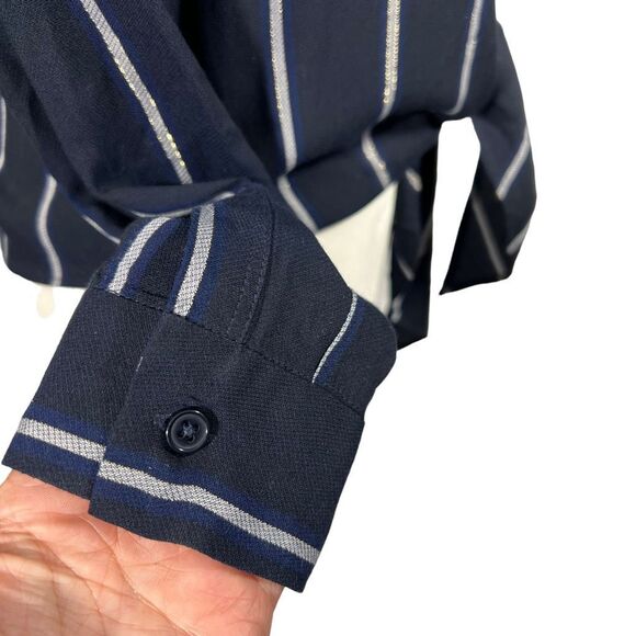 Rails Long Navy Blue & White Sleeve Blouse Sz Small Striped Ava ties in front - Picture 7 of 13